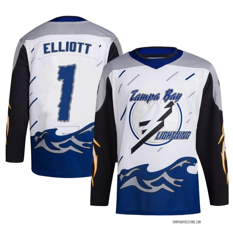 Tampa Bay Lightning Brian Elliott 1 Away 2022 Stanley Cup Playoffs  Breakaway Men Jersey - White - Bluefink